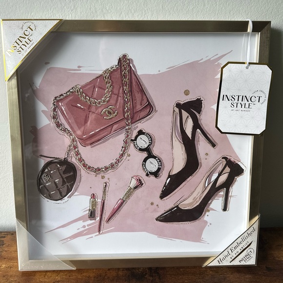 Instinct Style Other - Luxury Designer Art Wall Decor Pink & Black Fashion, Purse, Heels 14 x 14” NWT